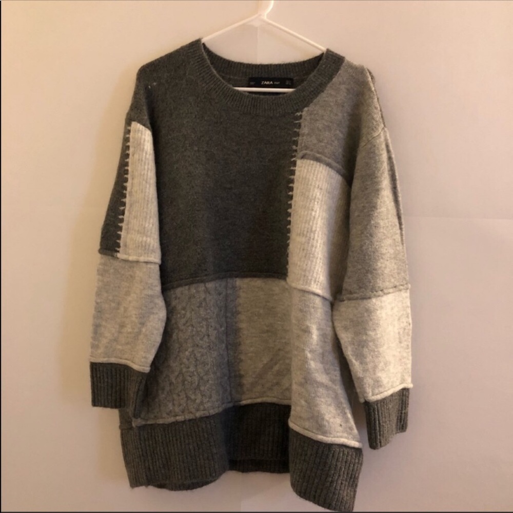 Zara Oversized Gray Patchwork Sweater Size S - image 3